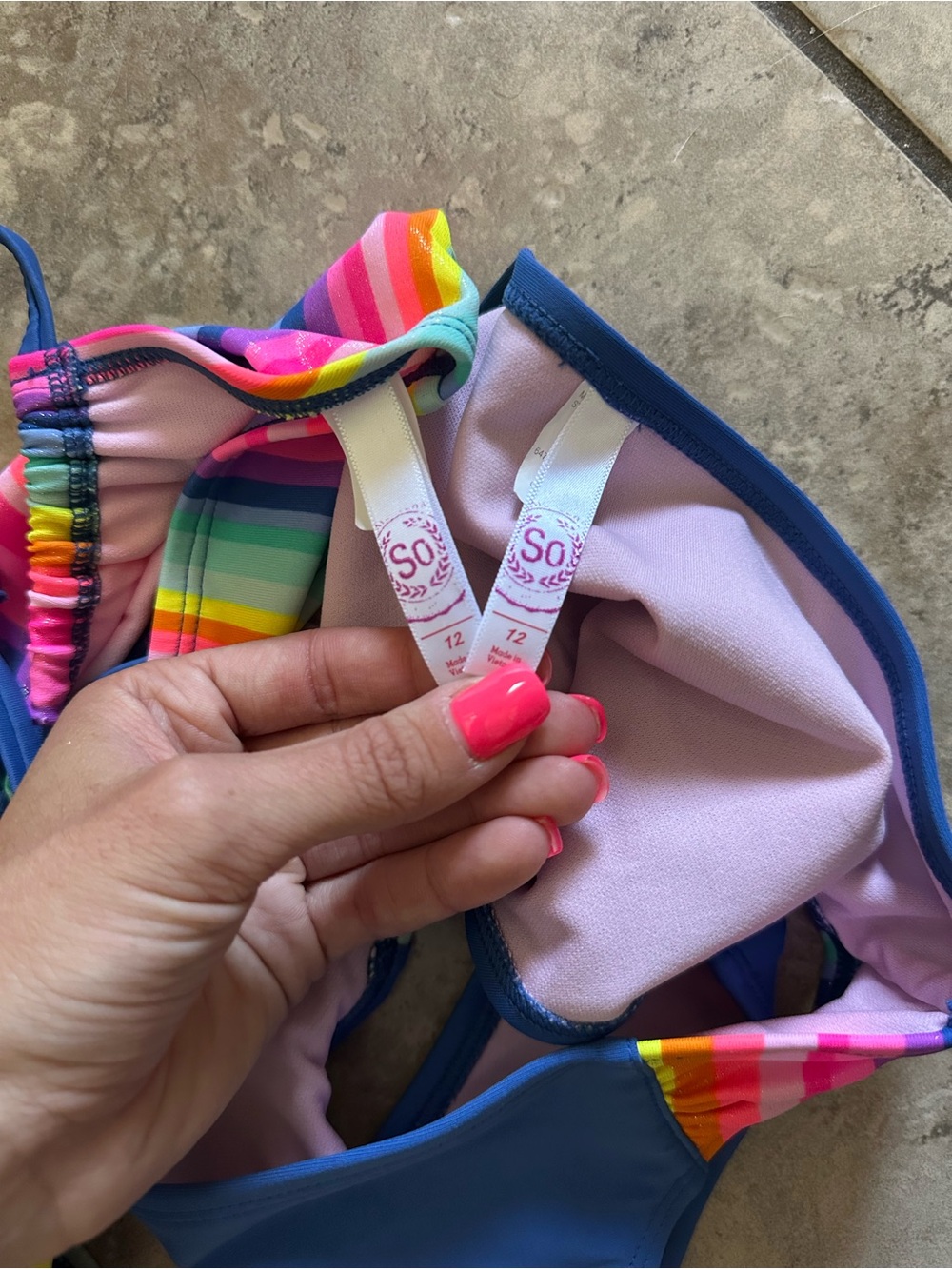 SO Kids Rainbow Stripe & Blue Two-Piece Swim Set - Picture 4 of 4